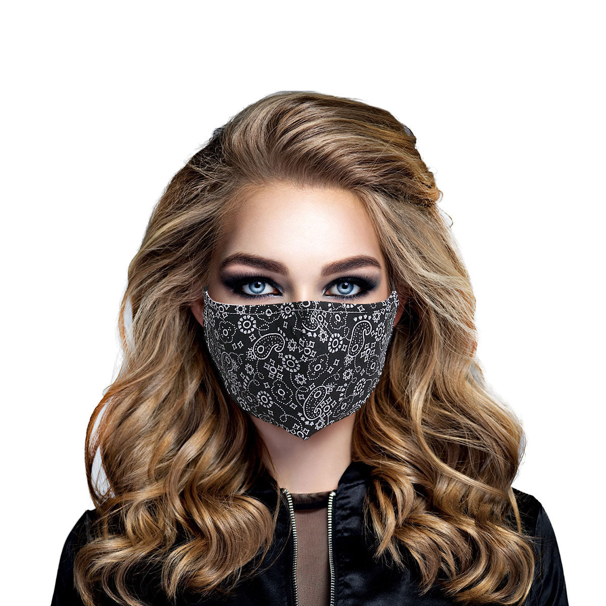 Black Bandana Print Mask|Stretch to Fit - Premium Wholesale Fashion Accessories from Pinktown - Just $7! Shop now at chiquestyles
