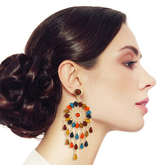 Multi Color Bead Dream Catcher Earrings|3.75 inches - Premium Wholesale Jewelry from Pinktown - Just $15! Shop now at chiquestyles