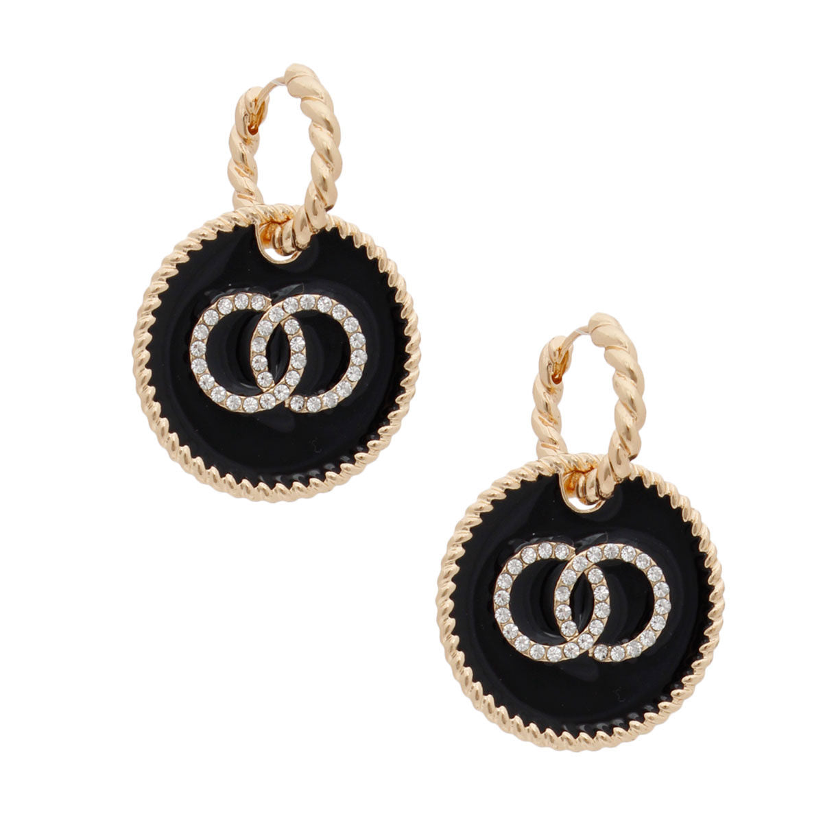 Black Infinity Charm Twisted Gold Hoops - Premium Wholesale Jewelry from Pinktown - Just $13! Shop now at chiquestyles