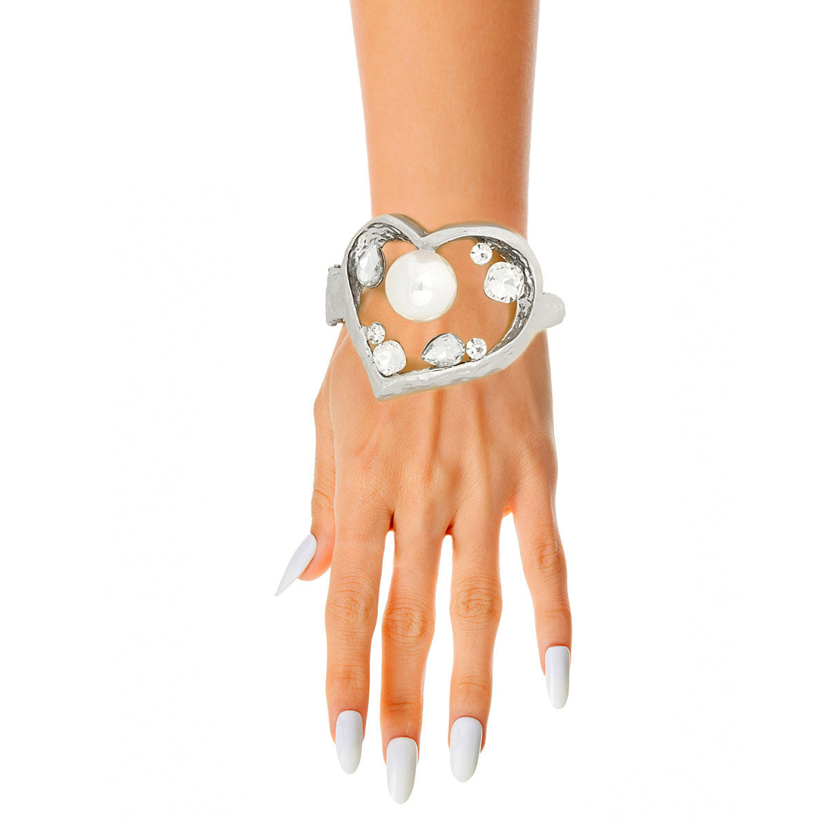 Silver Open Heart Hinge Cuff - Premium Wholesale Jewelry from Pinktown - Just $19! Shop now at chiquestyles