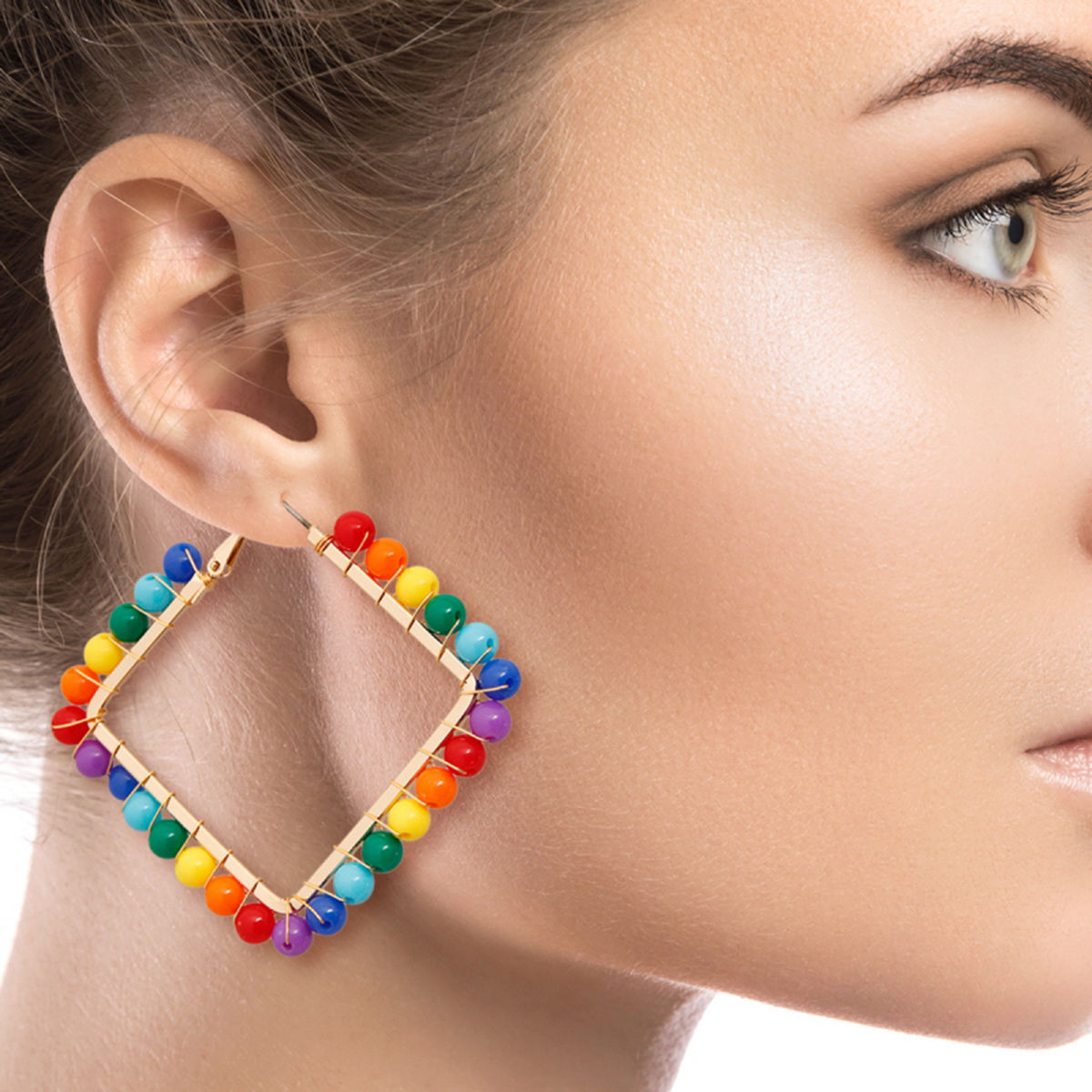 Square Rainbow Bead Earrings|2.25 inches - Premium Wholesale Jewelry from Pinktown - Just $9! Shop now at chiquestyles