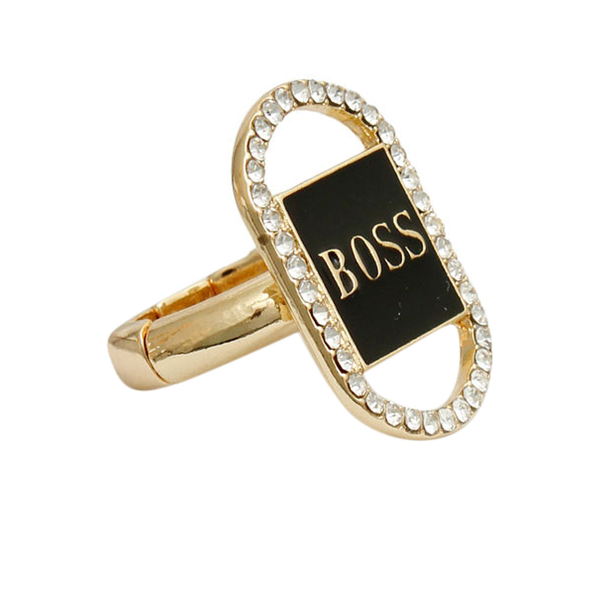 BOSS Black Oval Rhinestone Ring - Premium Wholesale Jewelry from Pinktown - Just $8! Shop now at chiquestyles