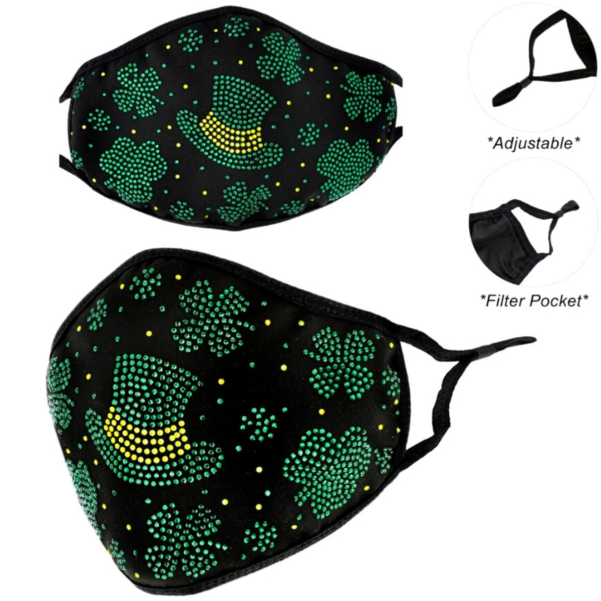 Green Shamrock Mask|Stretch to Fit - Premium Wholesale Fashion Accessories from Pinktown - Just $14! Shop now at chiquestyles