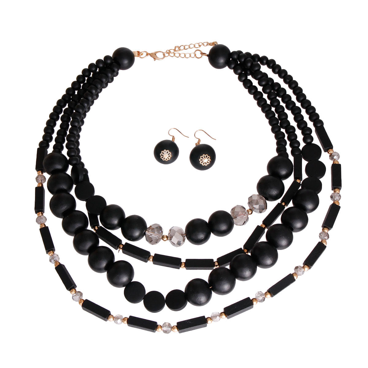 Black Wooden Bead 4 Strand Necklace|18 inches - Premium Wholesale Jewelry from Pinktown - Just $17! Shop now at chiquestyles