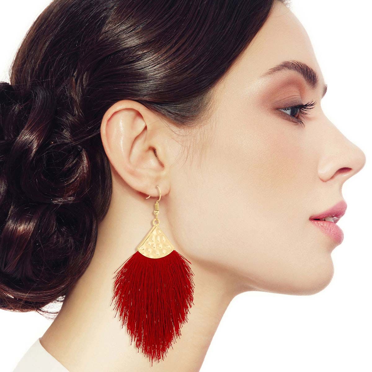 Burgundy Silk Tassel Fish Hook Earrings - Premium Wholesale Jewelry from Pinktown - Just $11! Shop now at chiquestyles
