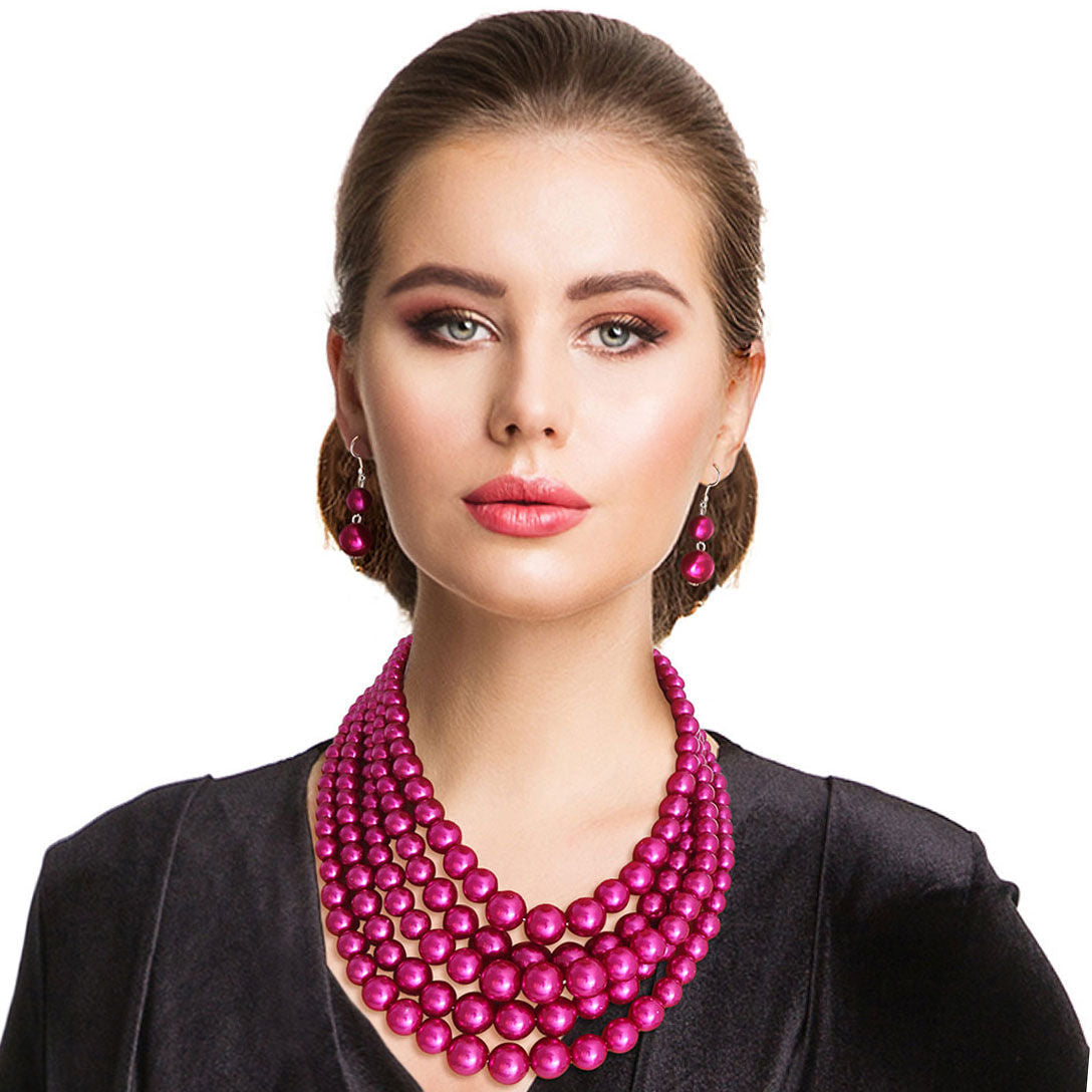 Fuchsia Pearl 5 Strand Set - Premium Wholesale Jewelry from Pinktown - Just $15! Shop now at chiquestyles