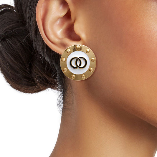 Gold Studded and White Earrings|1 inch - Premium Wholesale Jewelry from Pinktown - Just $9! Shop now at chiquestyles