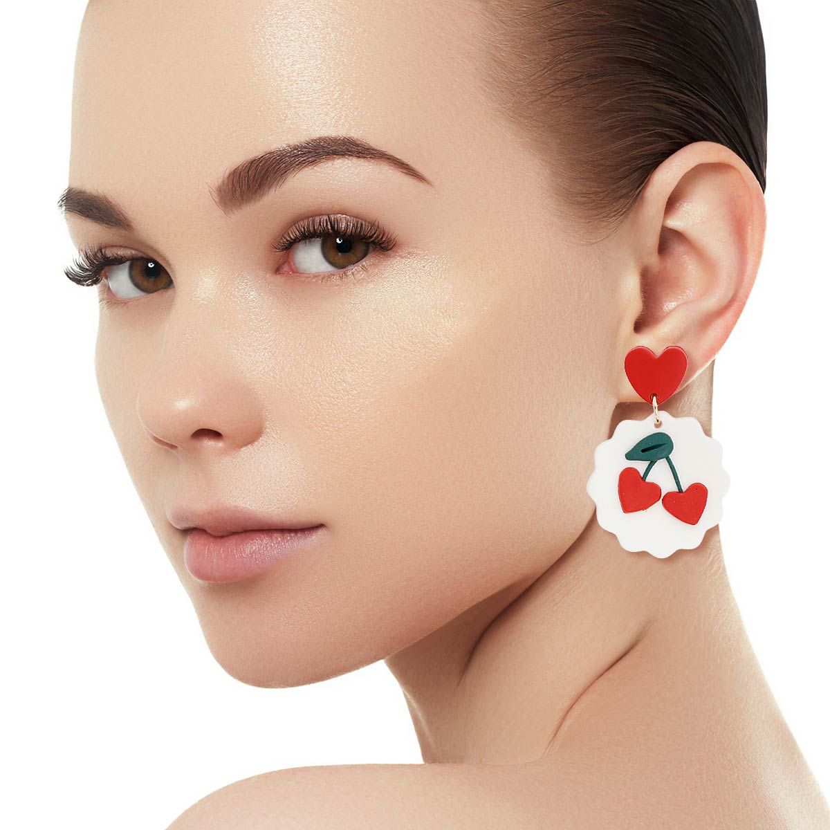 White and Red Clay Cherry Earrings|1.75 inches - Premium Wholesale Jewelry from Pinktown - Just $12! Shop now at chiquestyles