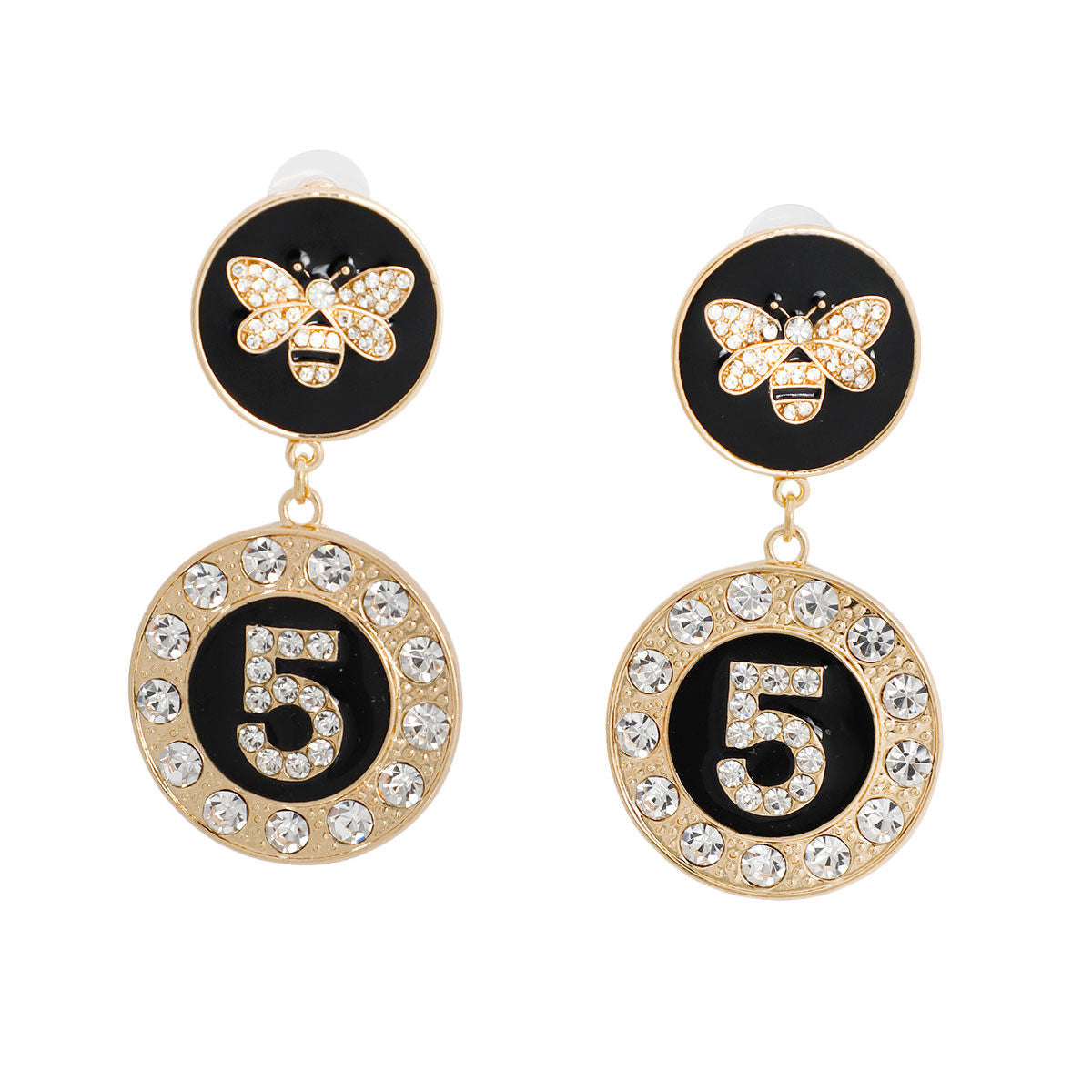 Gold and Black Bee 5 Charm Earrings|2.65 inches - Premium Wholesale Jewelry from Pinktown - Just $15! Shop now at chiquestyles