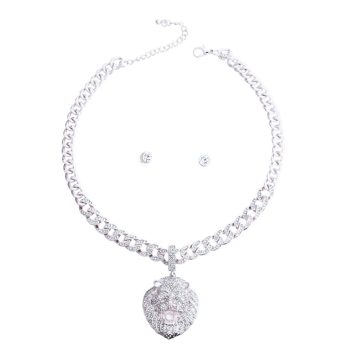 Iced Silver Cuban Chain Lion Necklace|17 inches - Premium Wholesale Jewelry from Pinktown - Just $23! Shop now at chiquestyles