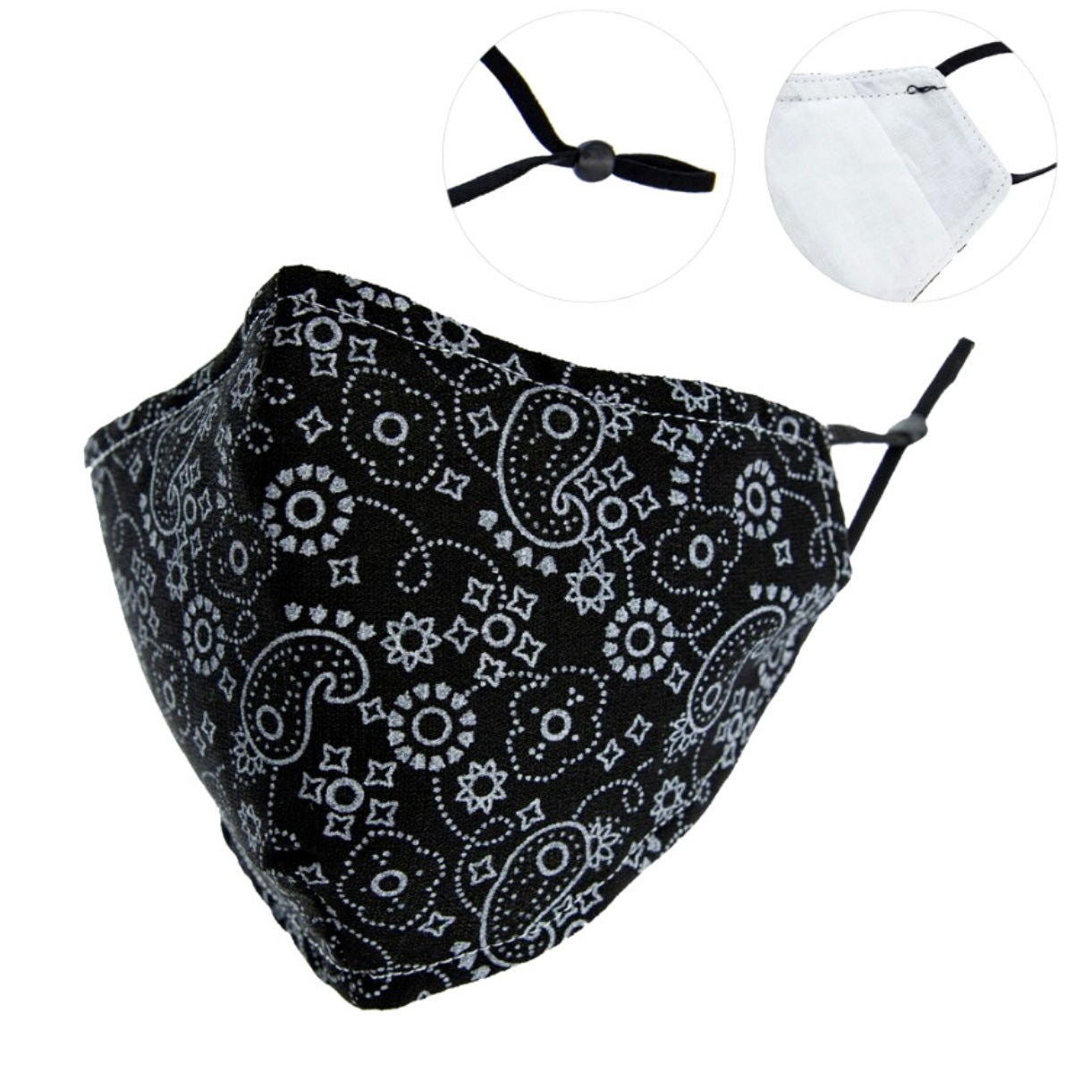 Black Bandana Print Mask|Stretch to Fit - Premium Wholesale Fashion Accessories from Pinktown - Just $7! Shop now at chiquestyles