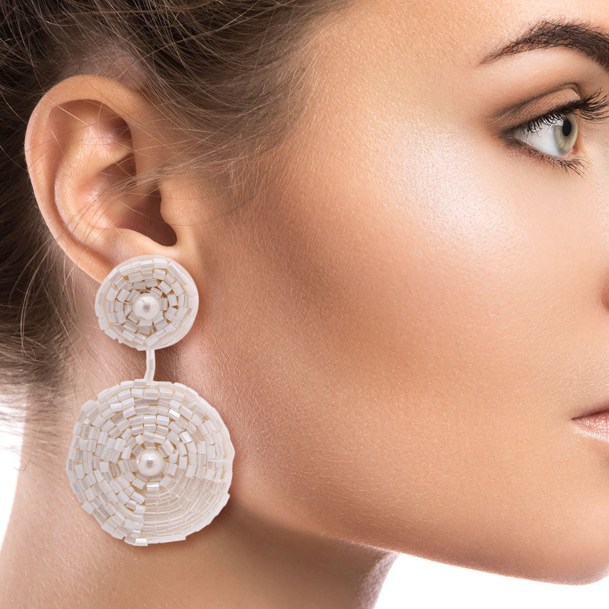 Cream Embroidered Bead Earrings|2.65 inches - Premium Wholesale Jewelry from Pinktown - Just $11! Shop now at chiquestyles