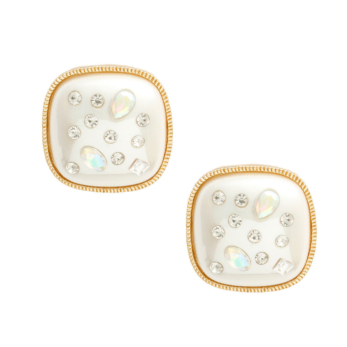 Gold Cream Pearl Square Studs|1.15 inches - Premium Wholesale Jewelry from Pinktown - Just $13! Shop now at chiquestyles