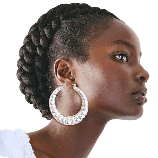Silver Ribbed Hollow Hoops|2.5 inches - Premium Wholesale Jewelry from Pinktown - Just $6! Shop now at chiquestyles