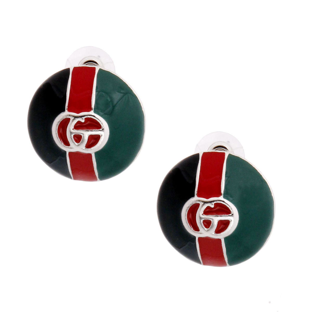 Dome Red and Green Desinger Silver Studs|1 inch - Premium Wholesale Jewelry from Pinktown - Just $9! Shop now at chiquestyles