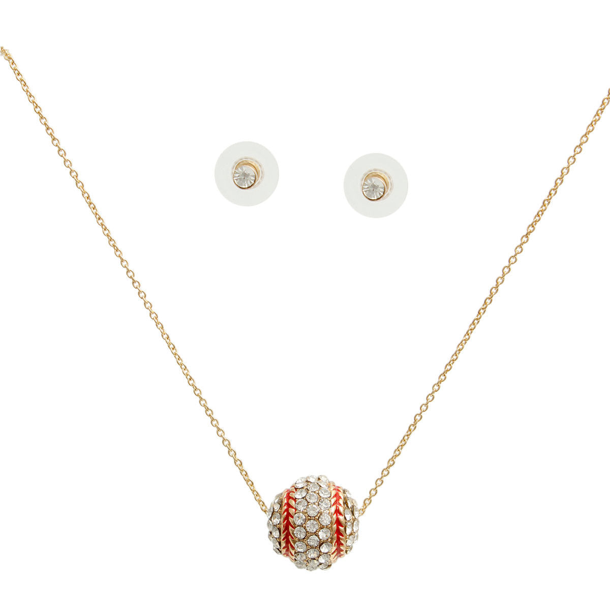 Pave Rhinestone Baseball Necklace Set - Premium Wholesale Jewelry from Pinktown - Just $12! Shop now at chiquestyles