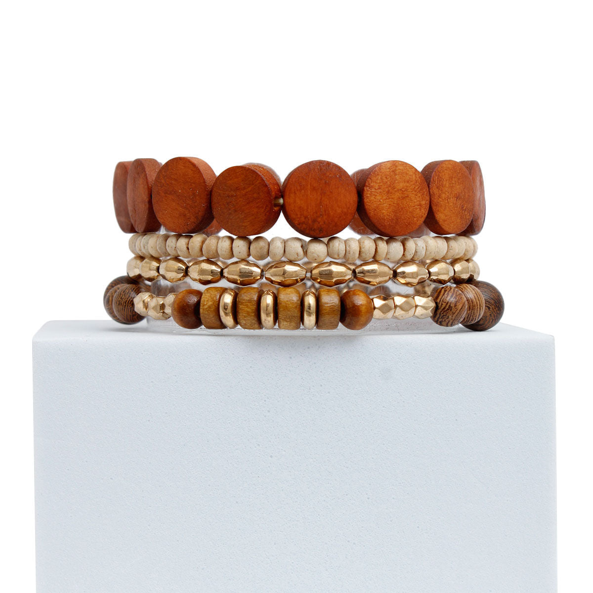 Brown Wood 4 Pcs Bracelets|Stretch to Fit - Premium Wholesale Jewelry from Pinktown - Just $10! Shop now at chiquestyles