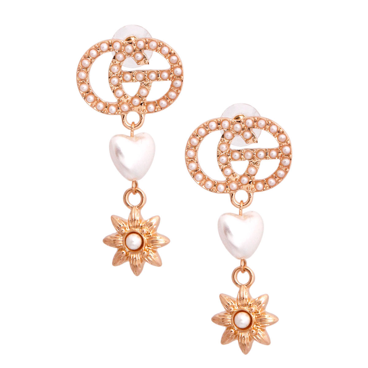 Gold Pearl Designer Heart Star Earrings|2.15 inches - Premium Wholesale Jewelry from Pinktown - Just $9! Shop now at chiquestyles