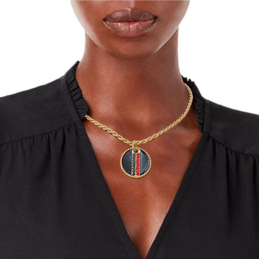 Black Stripe Pendant Gold Twisted Chain|18 inches - Premium Wholesale Jewelry from Pinktown - Just $12! Shop now at chiquestyles