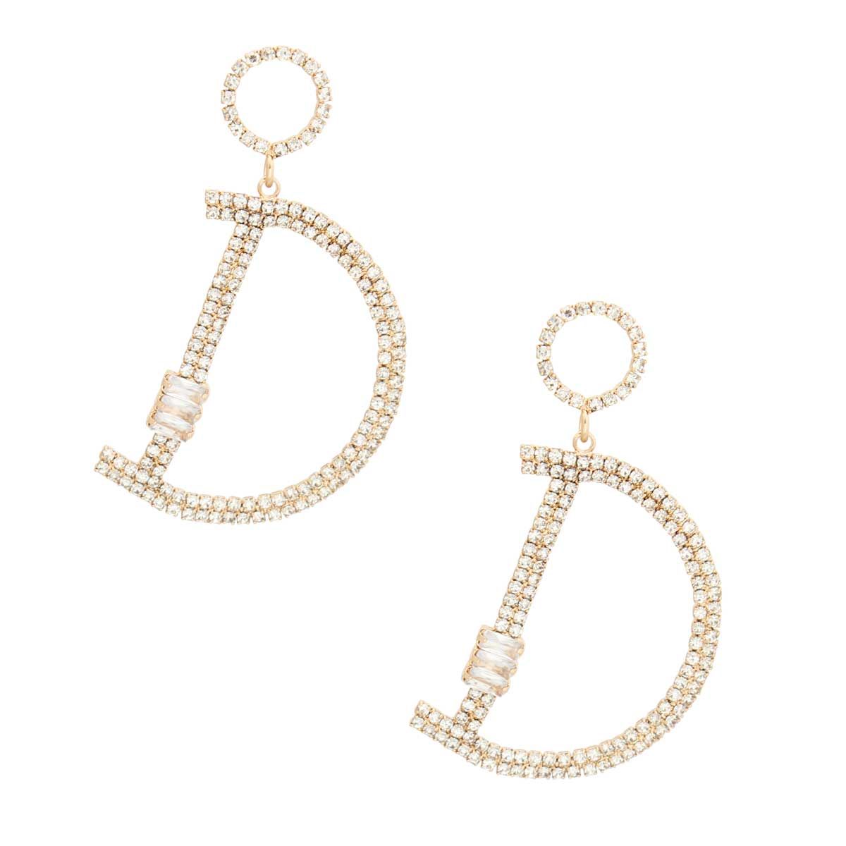 Gold Pave D Drop Earrings - Premium Wholesale Jewelry from Pinktown - Just $11! Shop now at chiquestyles