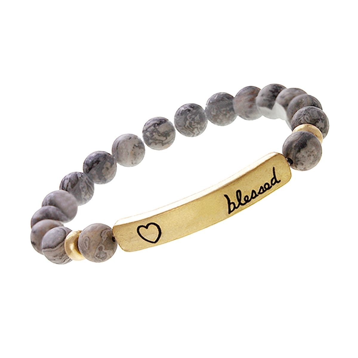 Gray Natural Stone Bead Blessed Bracelet|Stretch to Fit - Premium Wholesale Jewelry from Pinktown - Just $7! Shop now at chiquestyles
