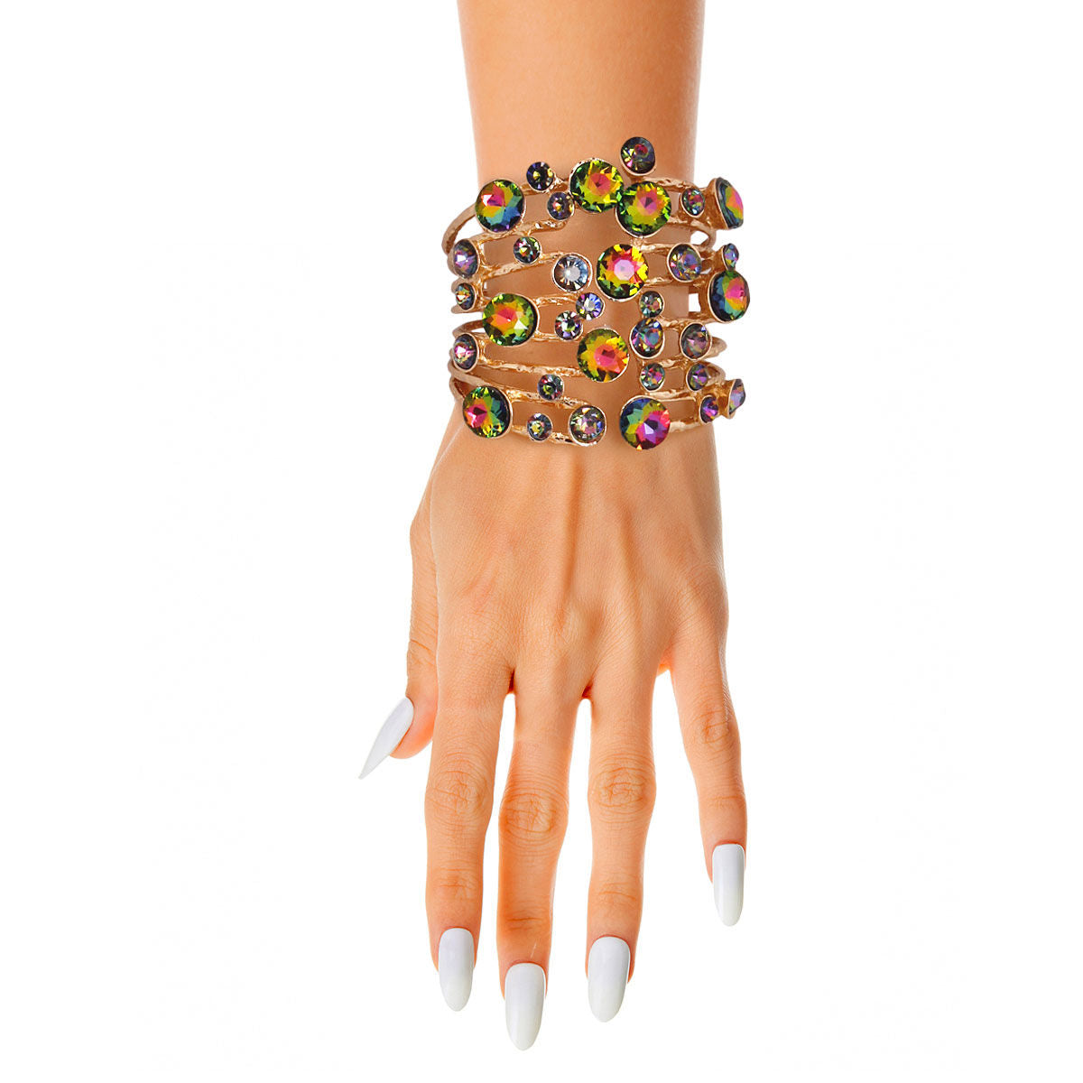 Pink Green Round Crystals Cuff|8 inches - Premium Wholesale Jewelry from Pinktown - Just $21! Shop now at chiquestyles
