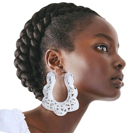 Trapezoid Silver Filigree Hoops|3.25 inches - Premium Wholesale Jewelry from Pinktown - Just $6! Shop now at chiquestyles