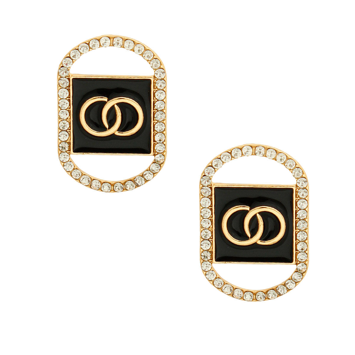 Infinity Link Black Oval Rhinestone Studs|1.15 inches - Premium Wholesale Jewelry from Pinktown - Just $10! Shop now at chiquestyles