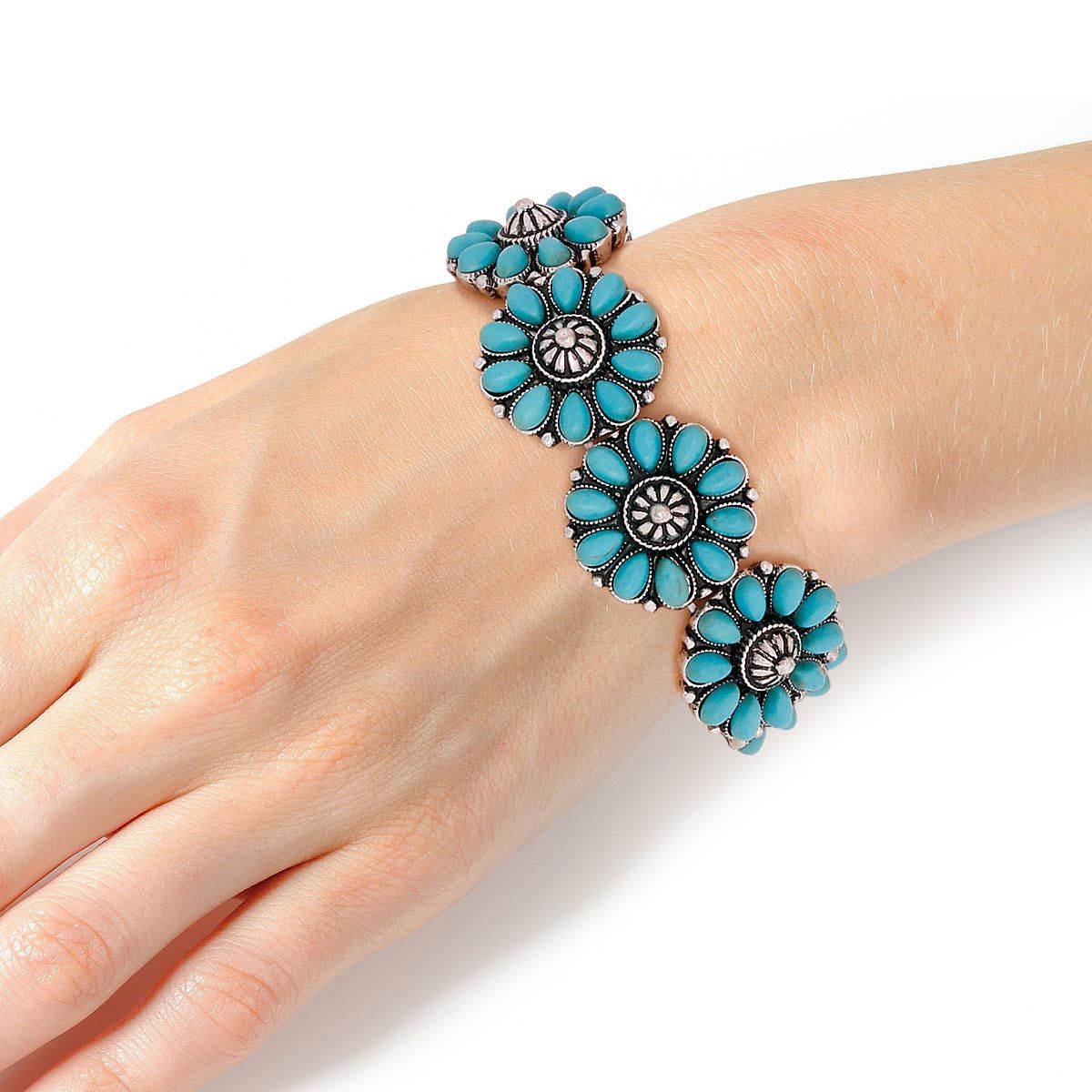 Turquoise Bead Engraved Silver Bracelet|Stretch to Fit - Premium Wholesale Jewelry from Pinktown - Just $17! Shop now at chiquestyles