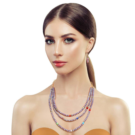 Light Purple Glass Bead Layered Set|18 inches - Premium Wholesale Jewelry from Pinktown - Just $15! Shop now at chiquestyles