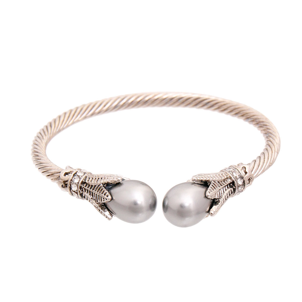 Gray Pearl Leaf Cable Bangle|Adjustable - Premium Wholesale Jewelry from Pinktown - Just $9! Shop now at chiquestyles