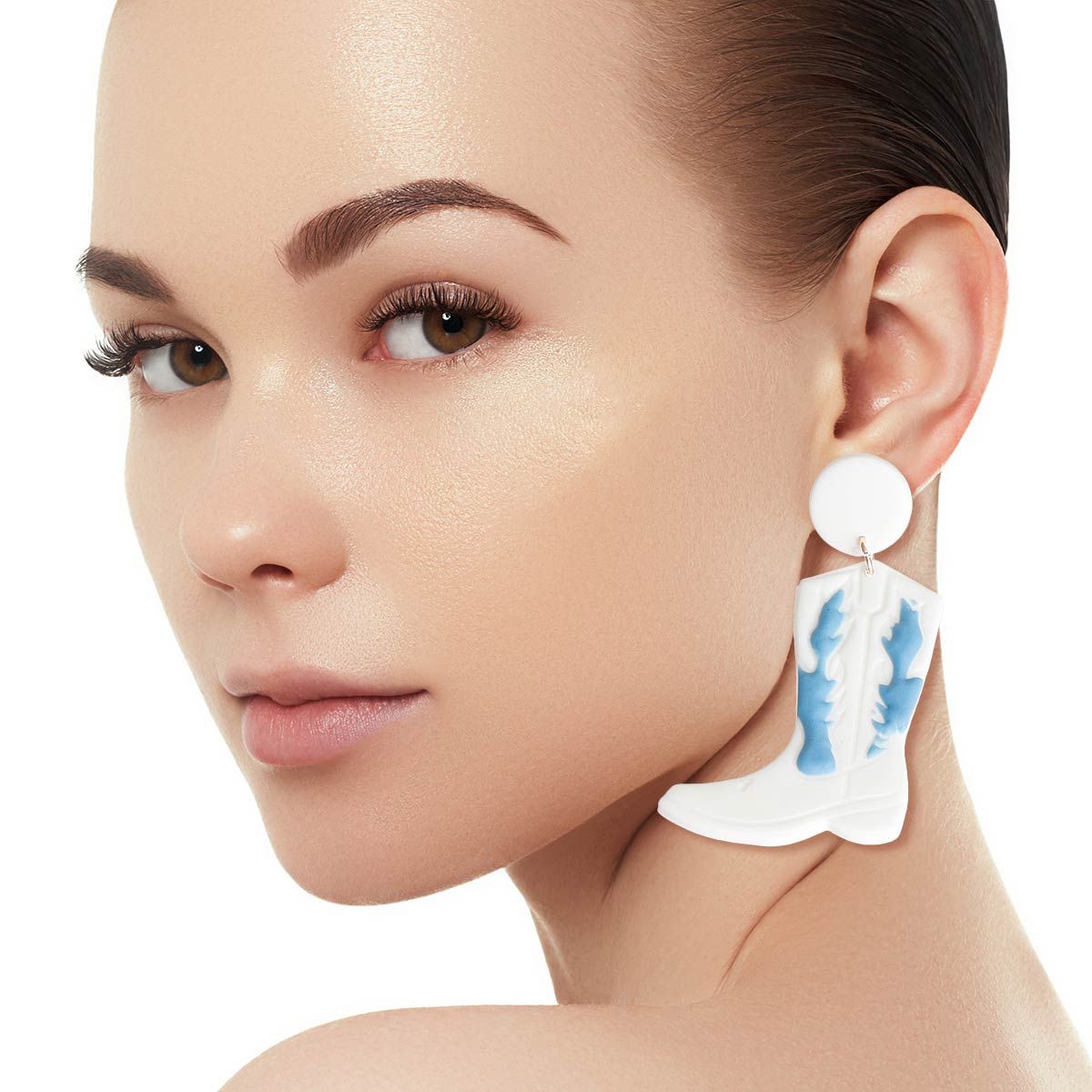White and Blue Clay Boots Earrings|2.5 inches - Premium Wholesale Jewelry from Pinktown - Just $13! Shop now at chiquestyles