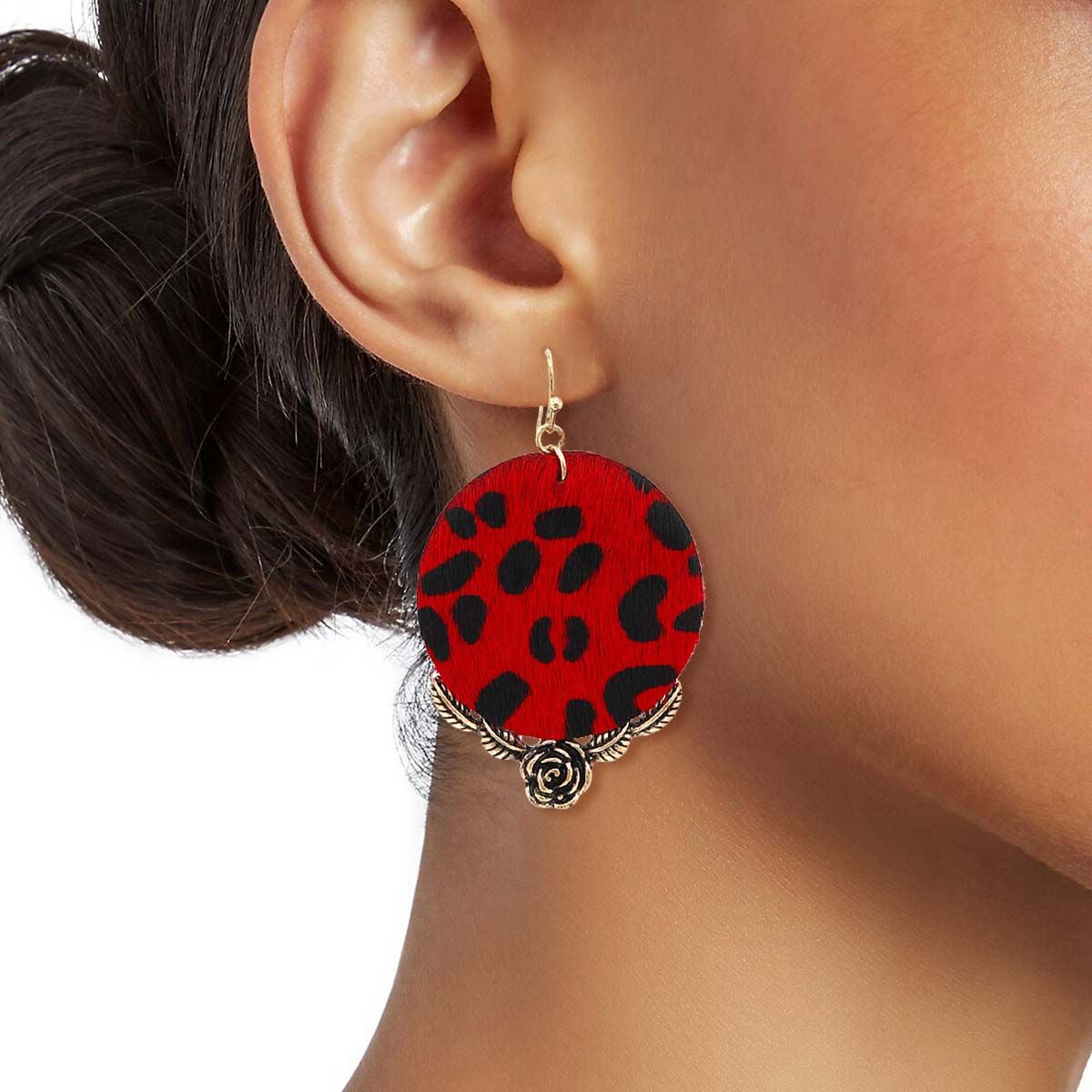 Red Leather Animal Print Circle Earrings|1.85 inches - Premium Wholesale Jewelry from Pinktown - Just $12! Shop now at chiquestyles