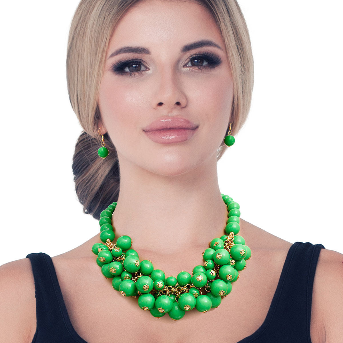 Green Ball Bead Cluster Collar Set - Premium Wholesale Jewelry from Pinktown - Just $19! Shop now at chiquestyles