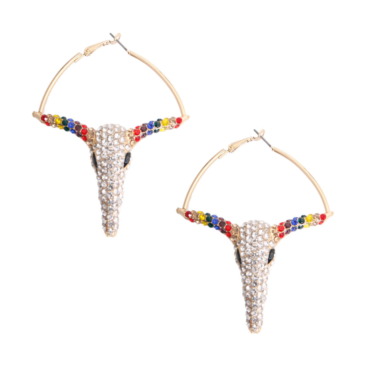 Rainbow Rhinestone Steer Hoops|3.25 inches - Premium Wholesale Jewelry from Pinktown - Just $15! Shop now at chiquestyles