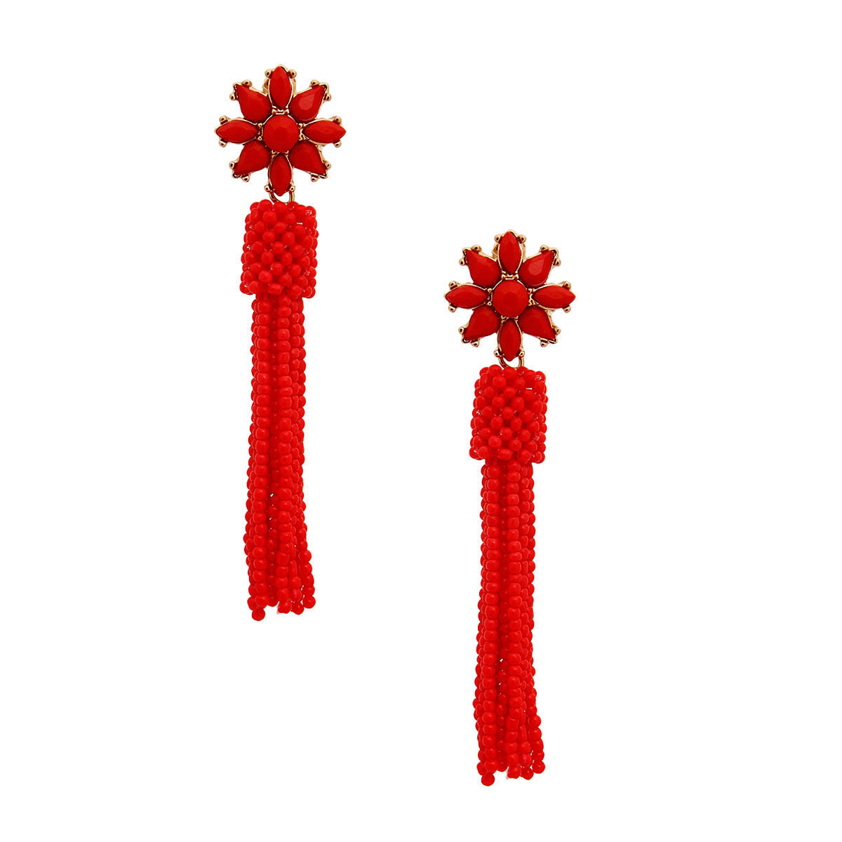 Red Flower Seed Bead Earrings|3.25 inches - Premium Wholesale Jewelry from Pinktown - Just $8! Shop now at chiquestyles