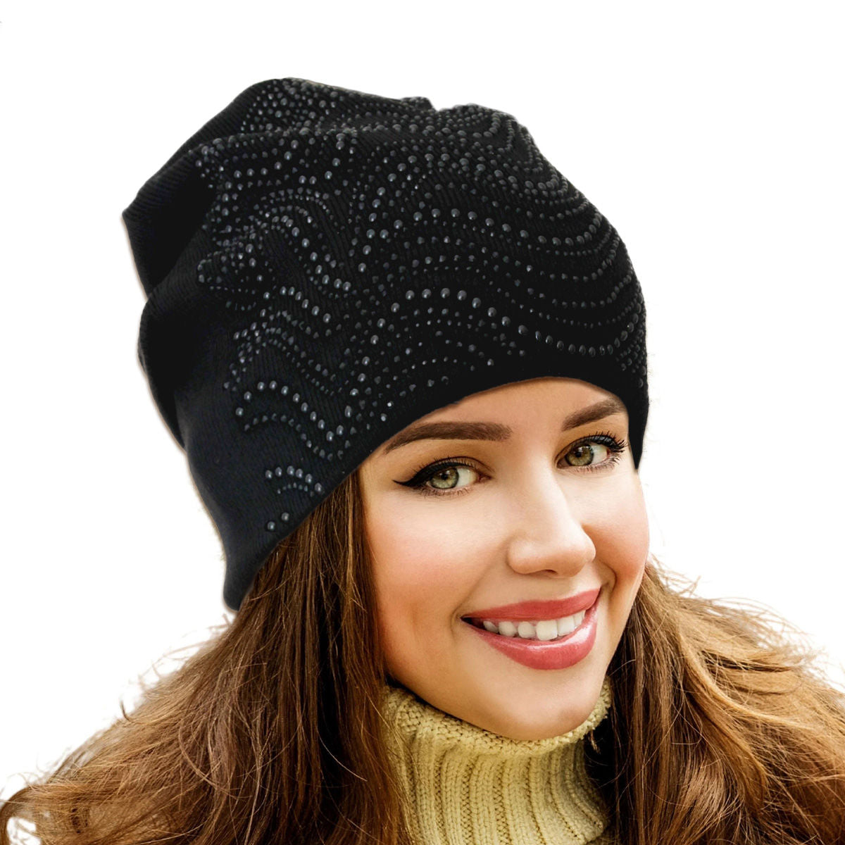 Black Beaded Slouch Beanie|Stretch to Fit - Premium Wholesale Fashion Accessories from Pinktown - Just $26! Shop now at chiquestyles