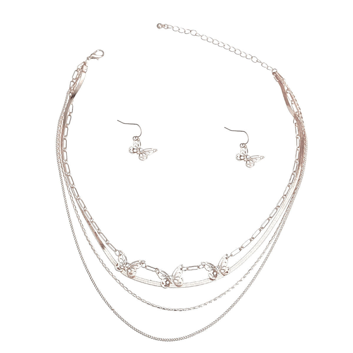 Silver 4 Layer Butterfly Chain Necklace|15 inches - Premium Wholesale Jewelry from Pinktown - Just $11! Shop now at chiquestyles