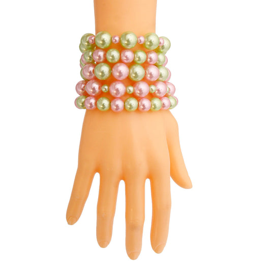 Pink and Green Pearl 5 Pc Bracelets|Stretch to Fit - Premium Wholesale Jewelry from Pinktown - Just $6! Shop now at chiquestyles