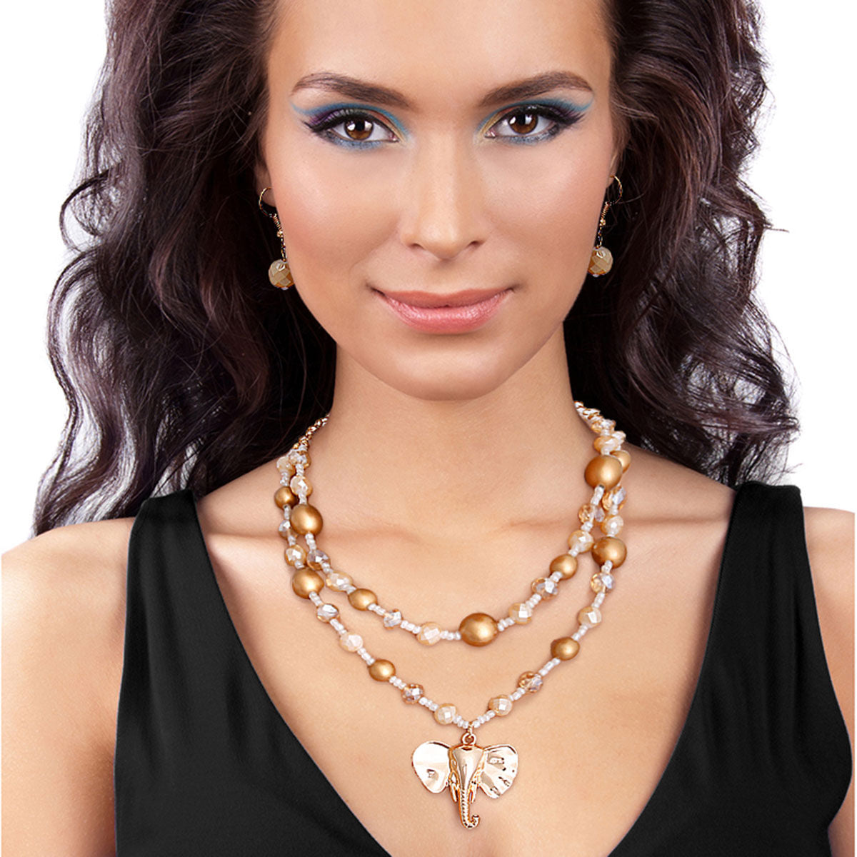 Neutral Glass Bead Elephant Necklace|18 inches - Premium Wholesale Jewelry from Pinktown - Just $12! Shop now at chiquestyles