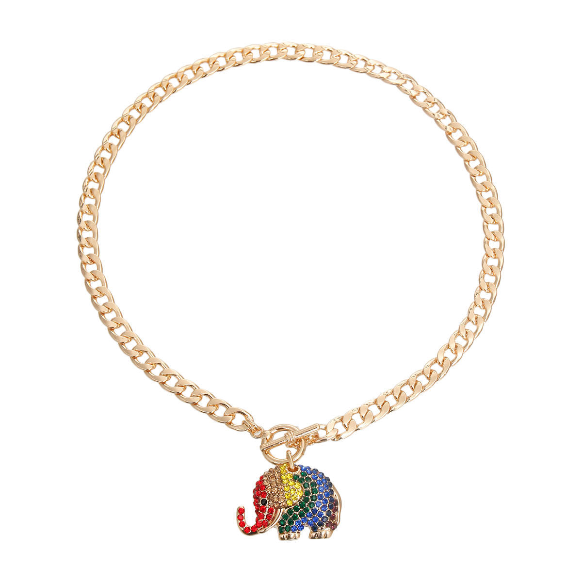 Rainbow Rhinestone Elephant Toggle|18 inches - Premium Wholesale Jewelry from Pinktown - Just $13! Shop now at chiquestyles