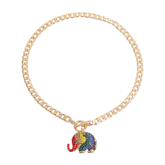 Rainbow Rhinestone Elephant Toggle|18 inches - Premium Wholesale Jewelry from Pinktown - Just $13! Shop now at chiquestyles