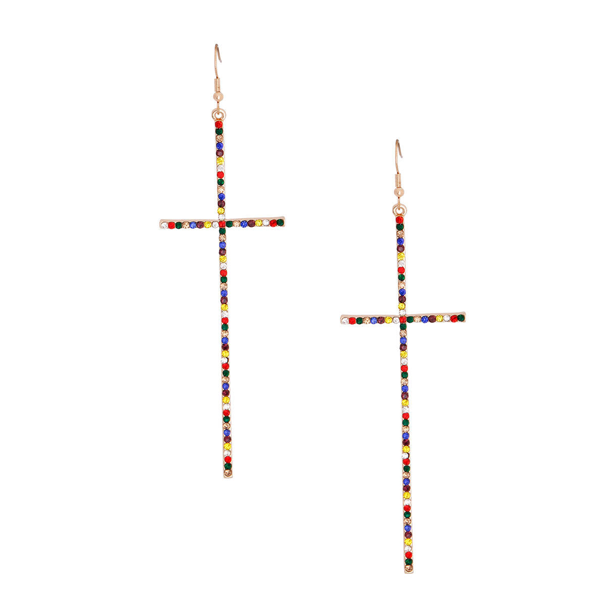 Rainbow Pave Stone Cross Earrings|4.25 inches - Premium Wholesale Jewelry from Pinktown - Just $10! Shop now at chiquestyles