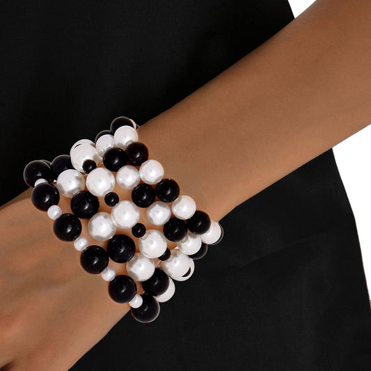 Black White Pearl Bracelets 5 Pcs|Stretch to Fit - Premium Wholesale Jewelry from Pinktown - Just $6! Shop now at chiquestyles