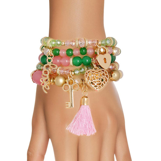 Pink Green Glass Love Bracelets|Stretch to Fit - Premium Wholesale Jewelry from Pinktown - Just $14! Shop now at chiquestyles