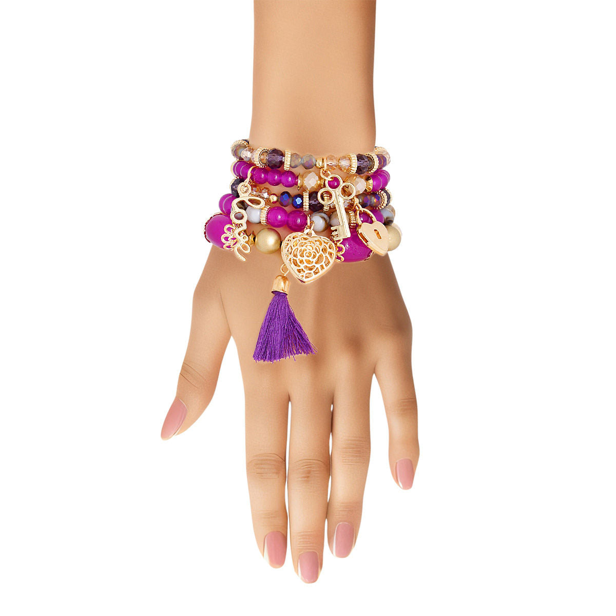 Purple Glass Love Charm Bracelets|Stretch to Fit - Premium Wholesale Jewelry from Pinktown - Just $14! Shop now at chiquestyles