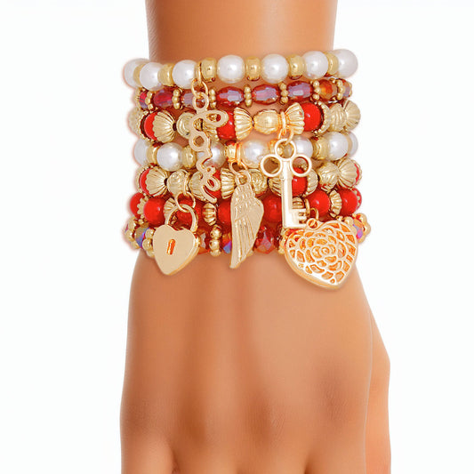 Pearl Bracelet Red White Bead Set for Women - Premium Wholesale Jewelry from Pinktown - Just $16! Shop now at chiquestyles