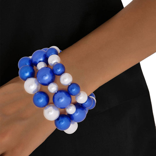 Blue and White Pearl 3 Pcs Bracelets|Stretch to Fit - Premium Wholesale Jewelry from Pinktown - Just $8! Shop now at chiquestyles