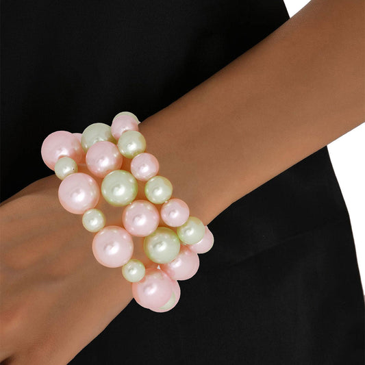 Pink and Green Pearl 3 Pcs Bracelets|Stretch to Fit - Premium Wholesale Jewelry from Pinktown - Just $8! Shop now at chiquestyles