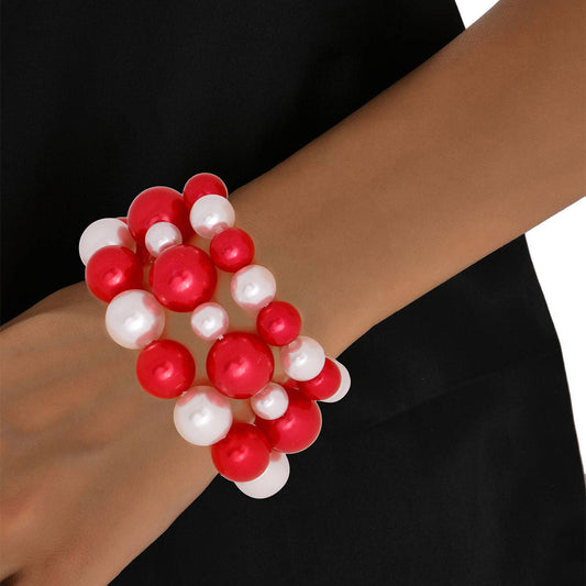 Red and White Pearl 3 Pcs DST Bracelets|Stretch to Fit - Premium Wholesale Jewelry from Pinktown - Just $8! Shop now at chiquestyles